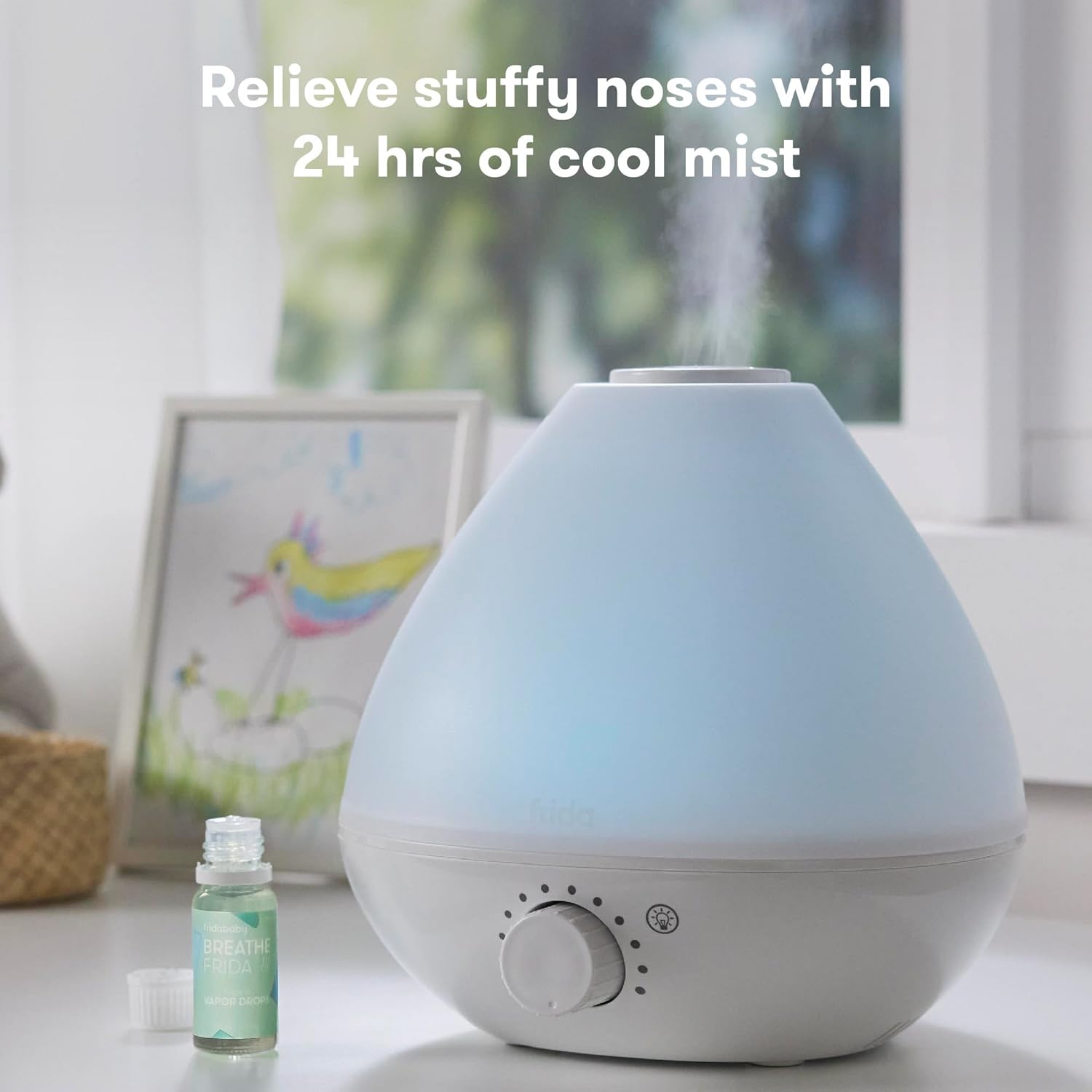 Frida Baby 3-in-1 Cool Mist Humidifier for Baby with Diffuser   Nightlight, Allergy Relief Baby Humidifier for Bedroom, Nursery   Large Rooms, Quiet, Auto Shut Off, Runs  24hrs